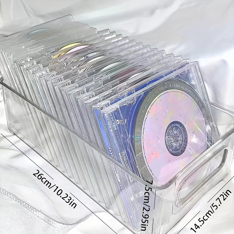 Clear Acrylic CD DVD Storage Basket Holds 20 Cases Organizer for Media Collection