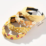 Set of 4 Wide Brim Headbands with Faux Pearl Accents, Knotted Design, Floral Print for Women