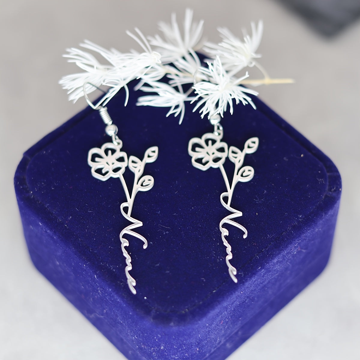 Women's Stainless Steel Flower Dangle Earrings Personalized Valentine's Day Gift