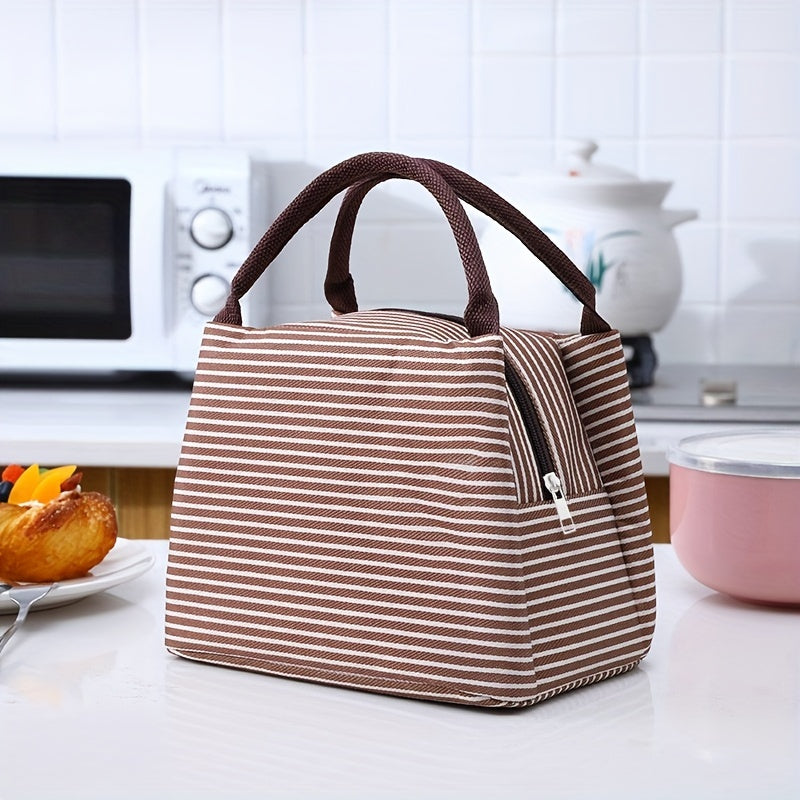 Insulated Lunch Tote with Striped Design, Oxford Cloth, Easy-Clean Aluminum Lining
