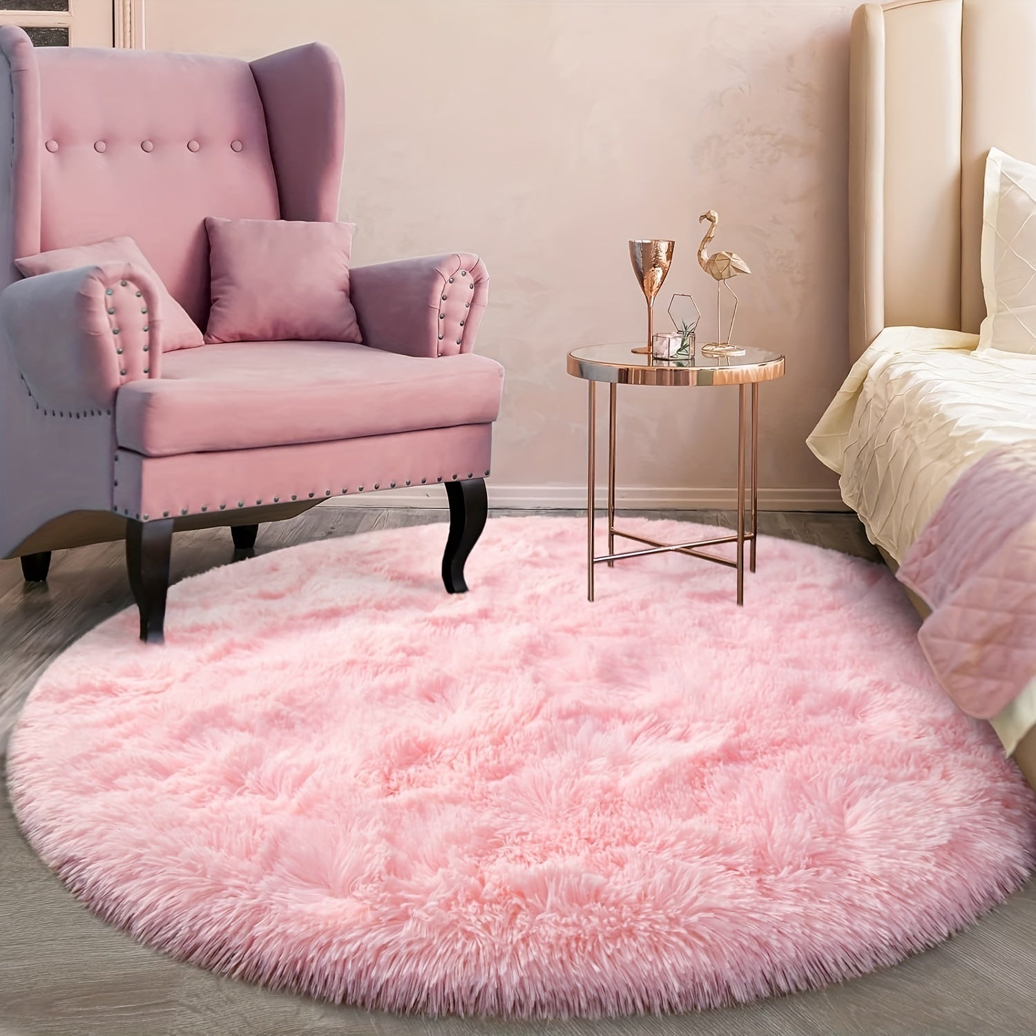 Pink Tie-Dye Round Carpet Rug Soft Shaggy Fluffy Floor Decor Large