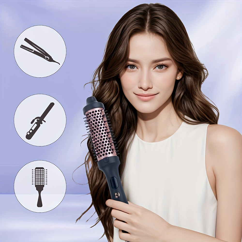 2-in-1 Curling and Straightening Heat Brush with Ceramic Round Brush Thermostatic Control