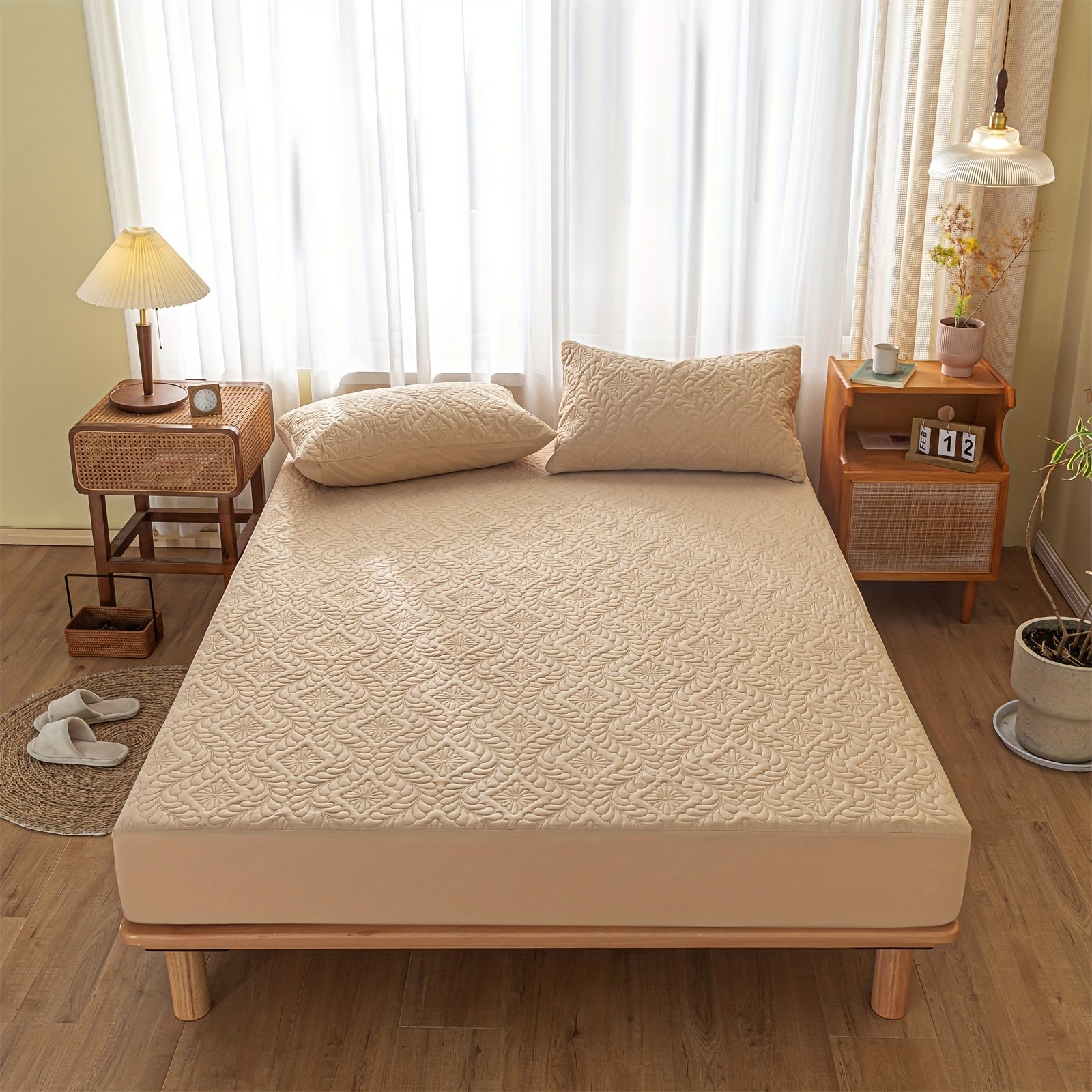 Set of 2 Waterproof Mattress Protector Pillowcases 3D Air Bamboo Breathable Soft