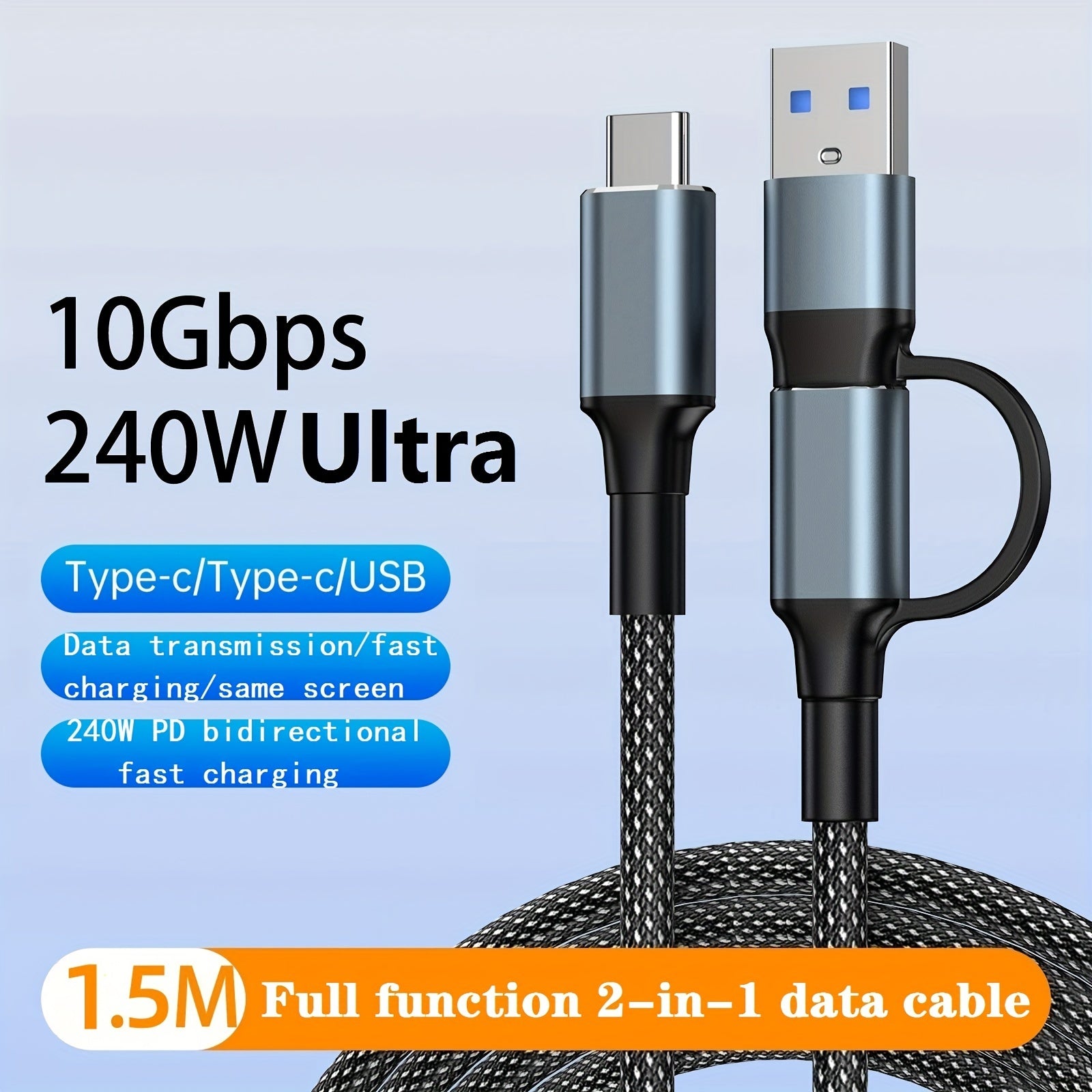 Кабель быстрой зарядки USB Type-C с двунаправленной передачей данных 240 Вт для смартфонов и ноутбуков
