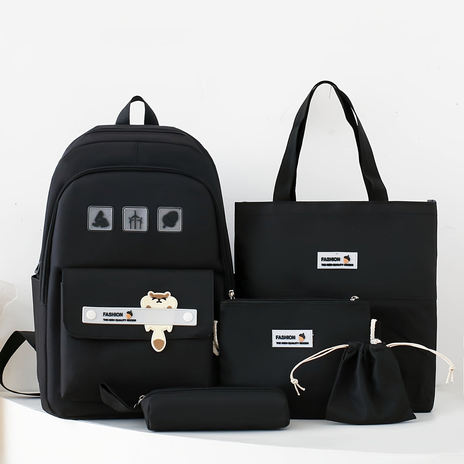 5-ta qismli multfilm maktab sumkasi to'plami, tote sumka, crossbody ruchka qutisi va chizilgan sumkasi bilan