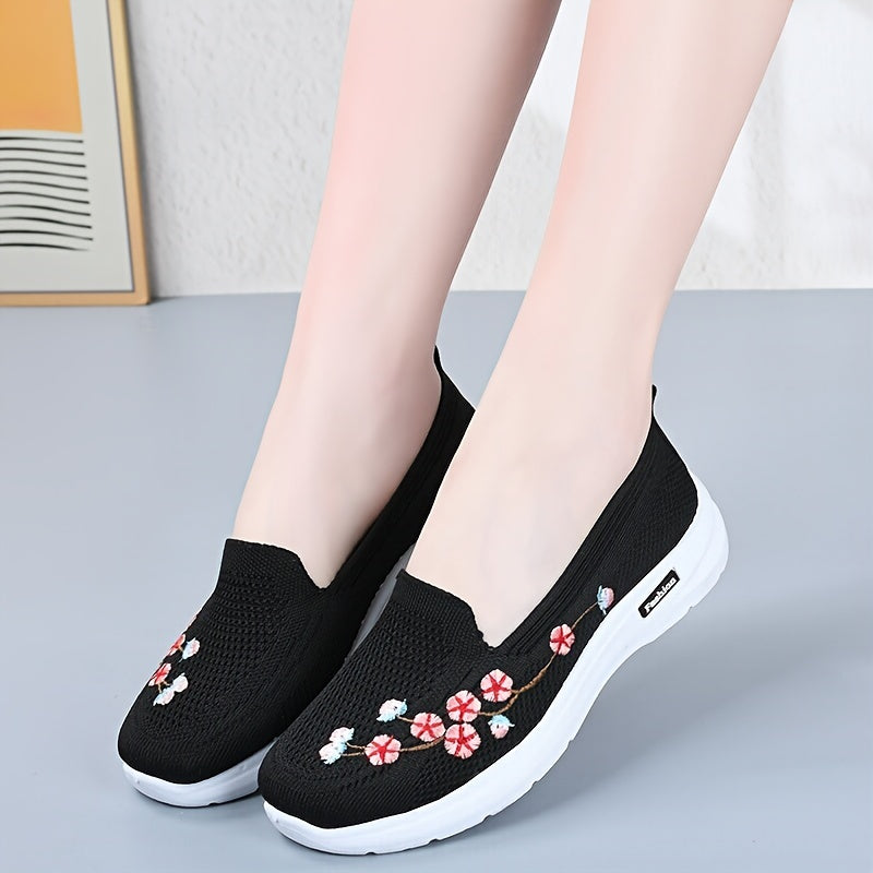 Women's Casual Knitted Shoes Spring Slip-On Round Toe Fabric Sneakers for Outdoor and Daily Wear