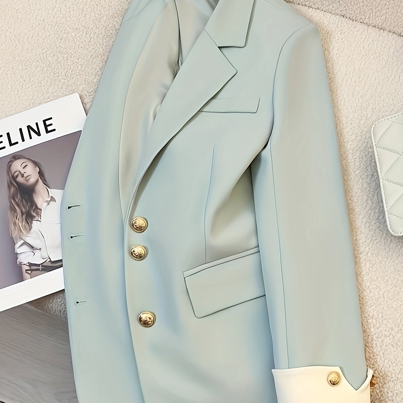 Blazer para mujer de color sólido con solapa de muesca sencilla para oficina en primavera y otoño