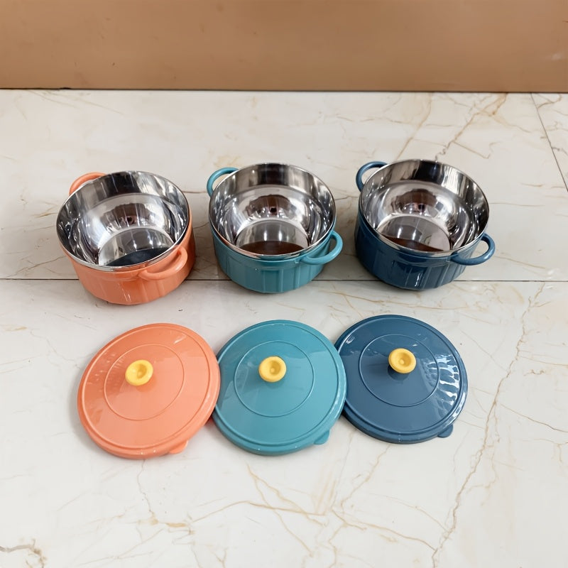 Stainless Steel Soup Bowl with Lid Microwave Safe Double Ear Candy Colors 850ml