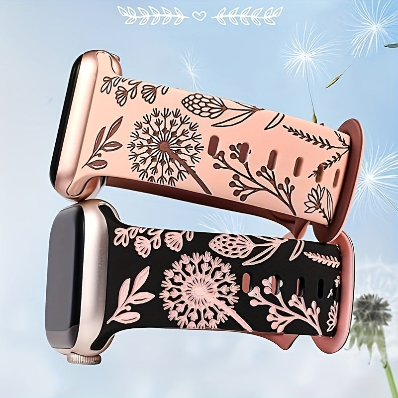 3D Engraved Silicone Sport Watch Band Waterproof Soft Strap with Butterfly Clasp for Apple Watch Series