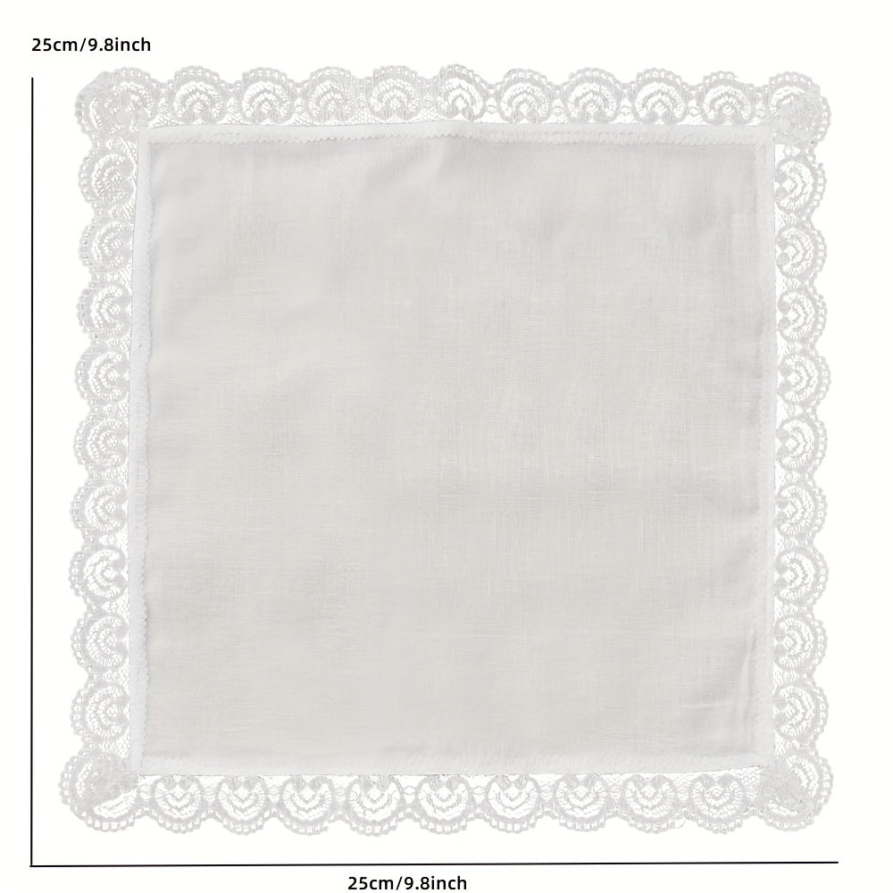 Set of 6 White Lace Trim Handkerchiefs for Wedding Decor and DIY Projects 9.8 Inches