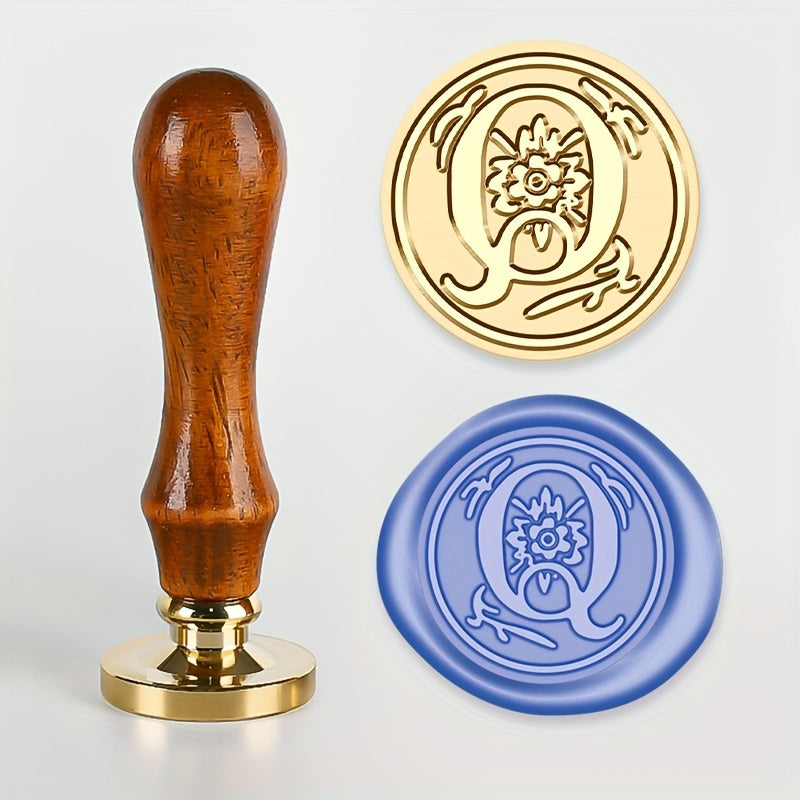 Wax Seal Stamp Set with 26 Letters Brass Head and Retro Wood Handle for Invitations and Gift Wrapping