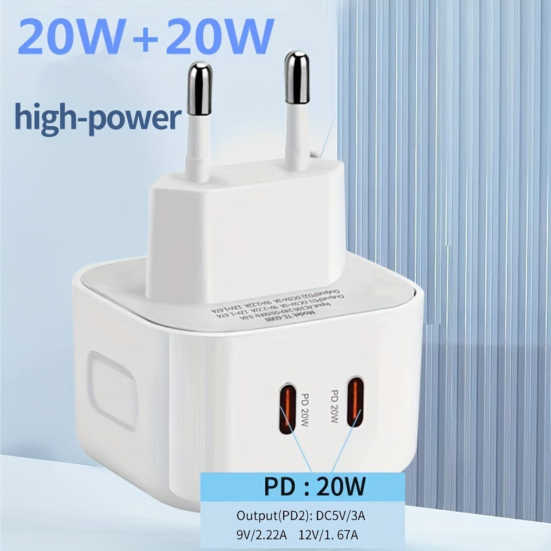 20W Dual Port USB C Wall Charger with 2 Type-C Cables Fast Charging for iPhone, iPad, AirPods, Android