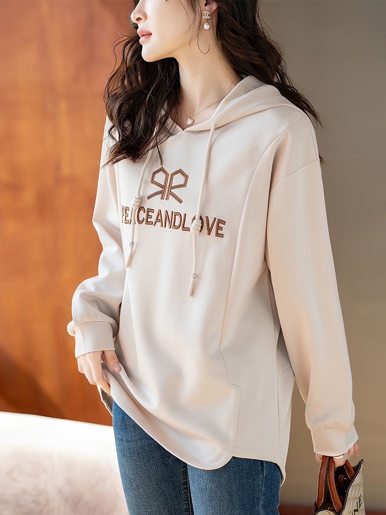 Women's Embroidered Hoodie Long Sleeve Spring Autumn Slim Fit Top