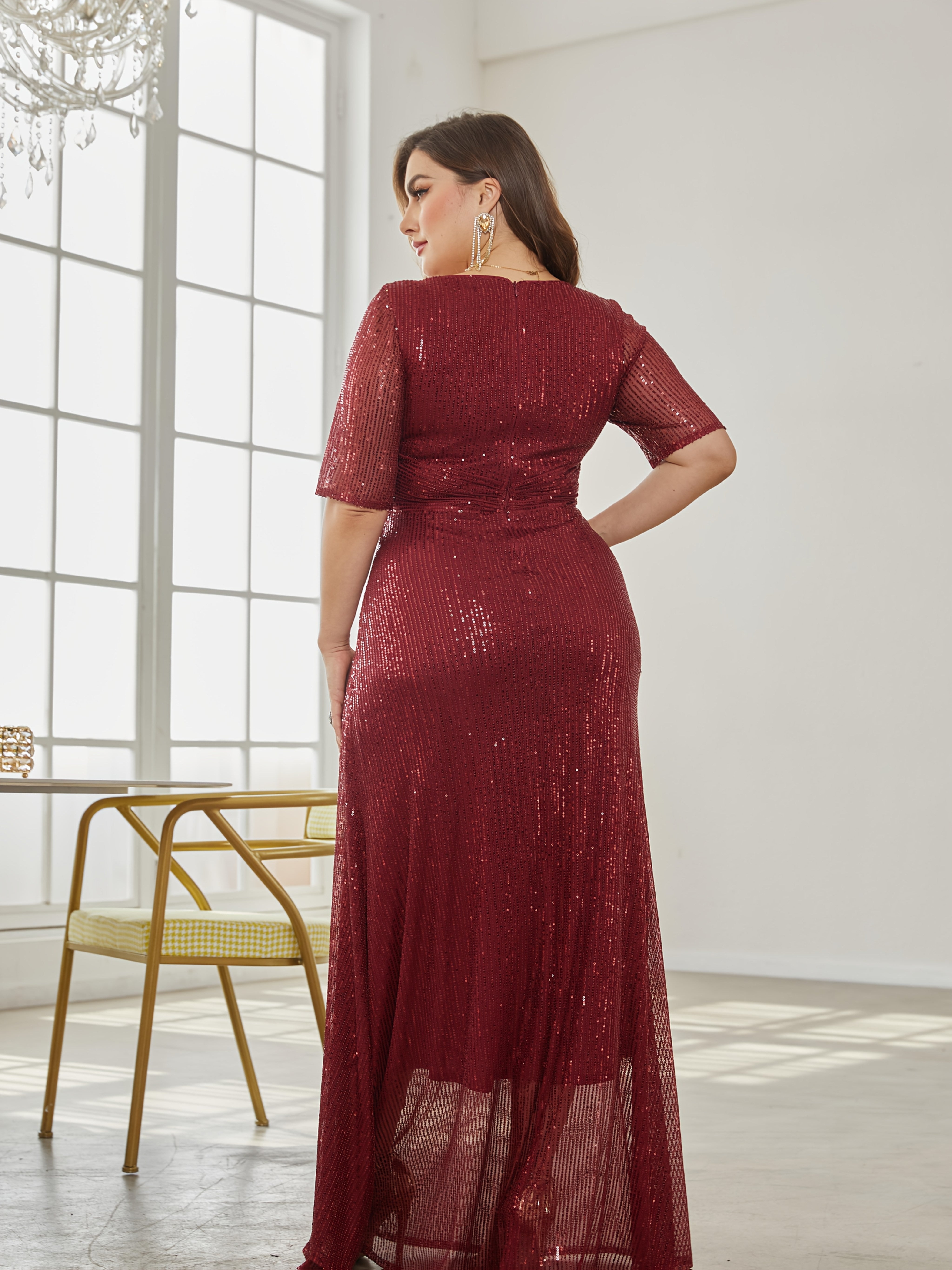 Plus Size Sequin Long Skirt Solid Color Party Dress for Women