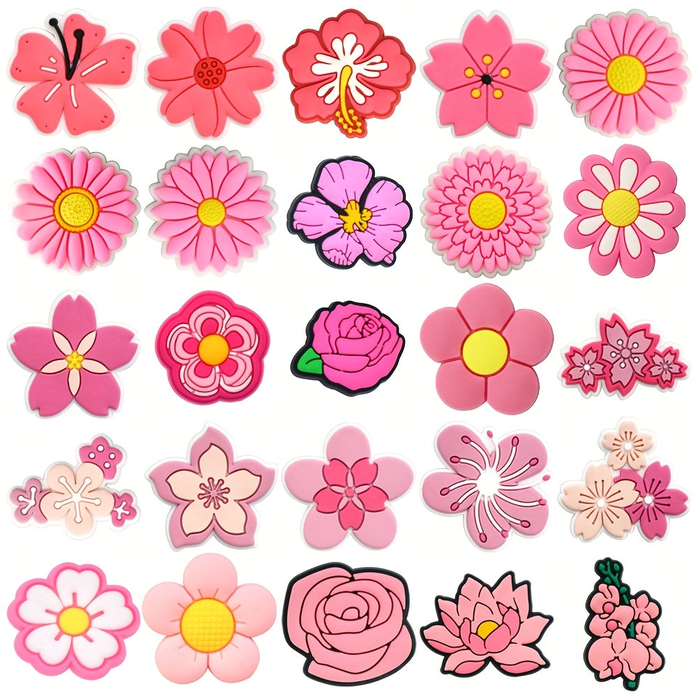 Pink Flower Plastic Shoe Charms 20Pcs/25Pcs Shoe Decorations Gift
