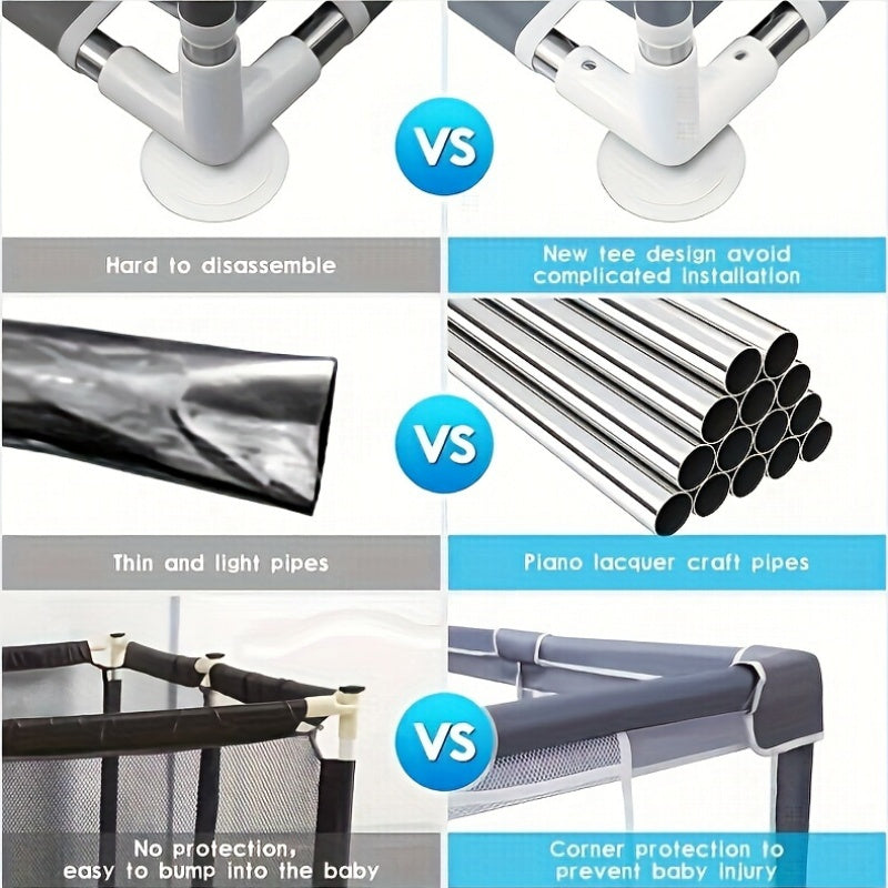 Large Indoor Metal Play Yard with Door, Storage Bag and Ball Pit for Toddlers