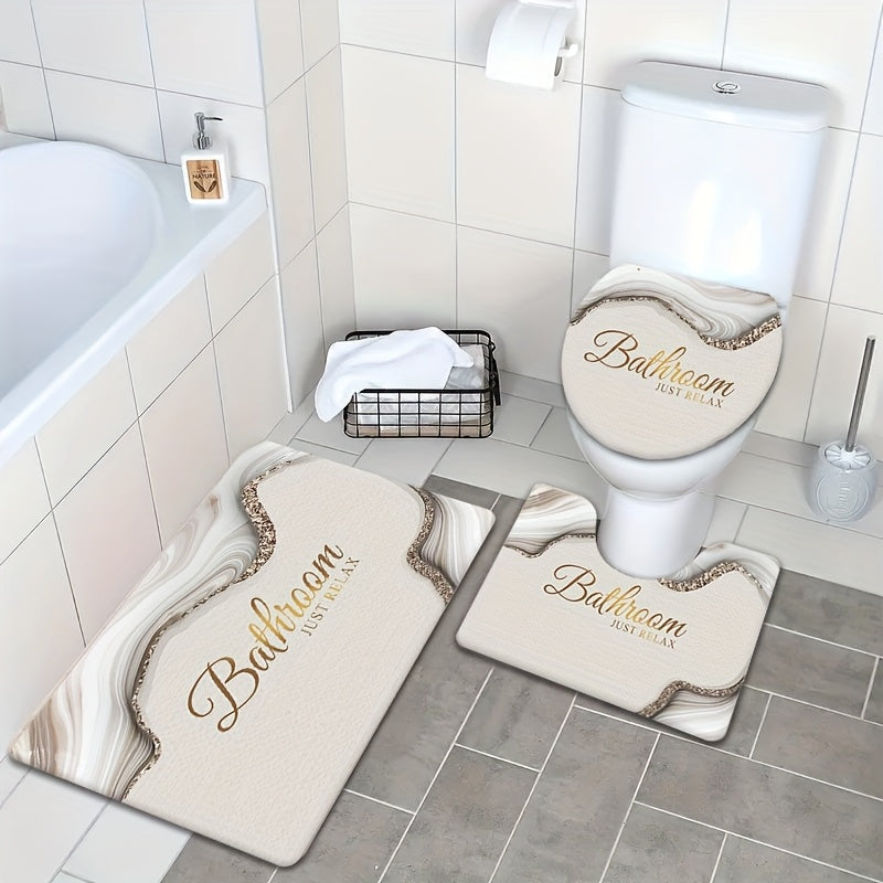 Three-Piece Bathroom Set Floor Mat Flannel Toilet Bathtub Edge Absorbent Floor Mat for Bedroom Living Room Balcony Door
