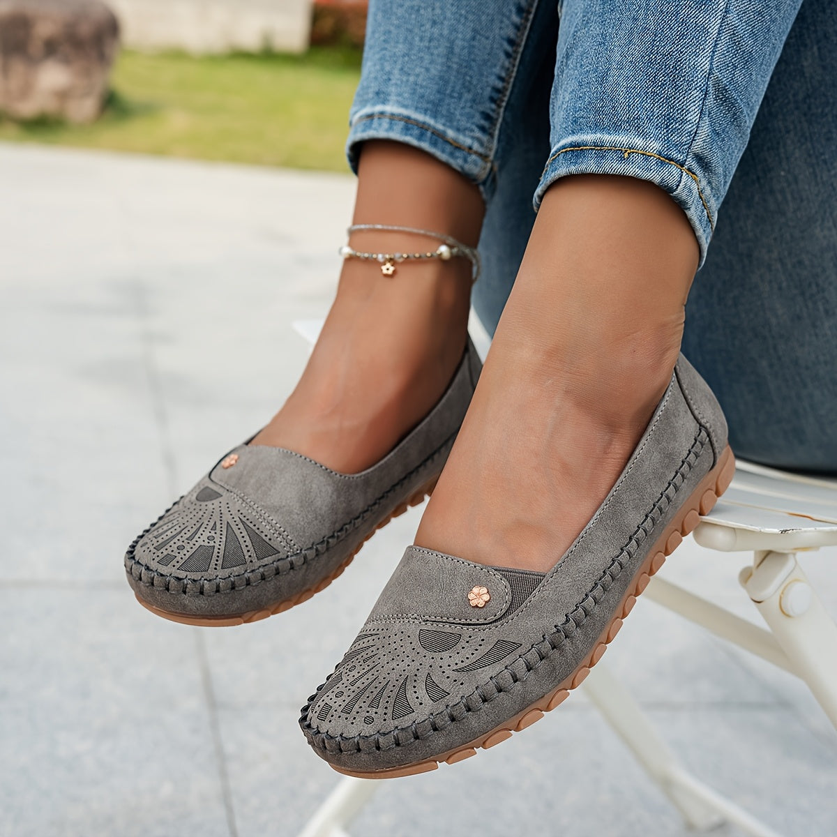 Ayollar uchun vintage gul naqshli lenta bilan yopiladigan kundalik qulay barcha mavsum poyabzali