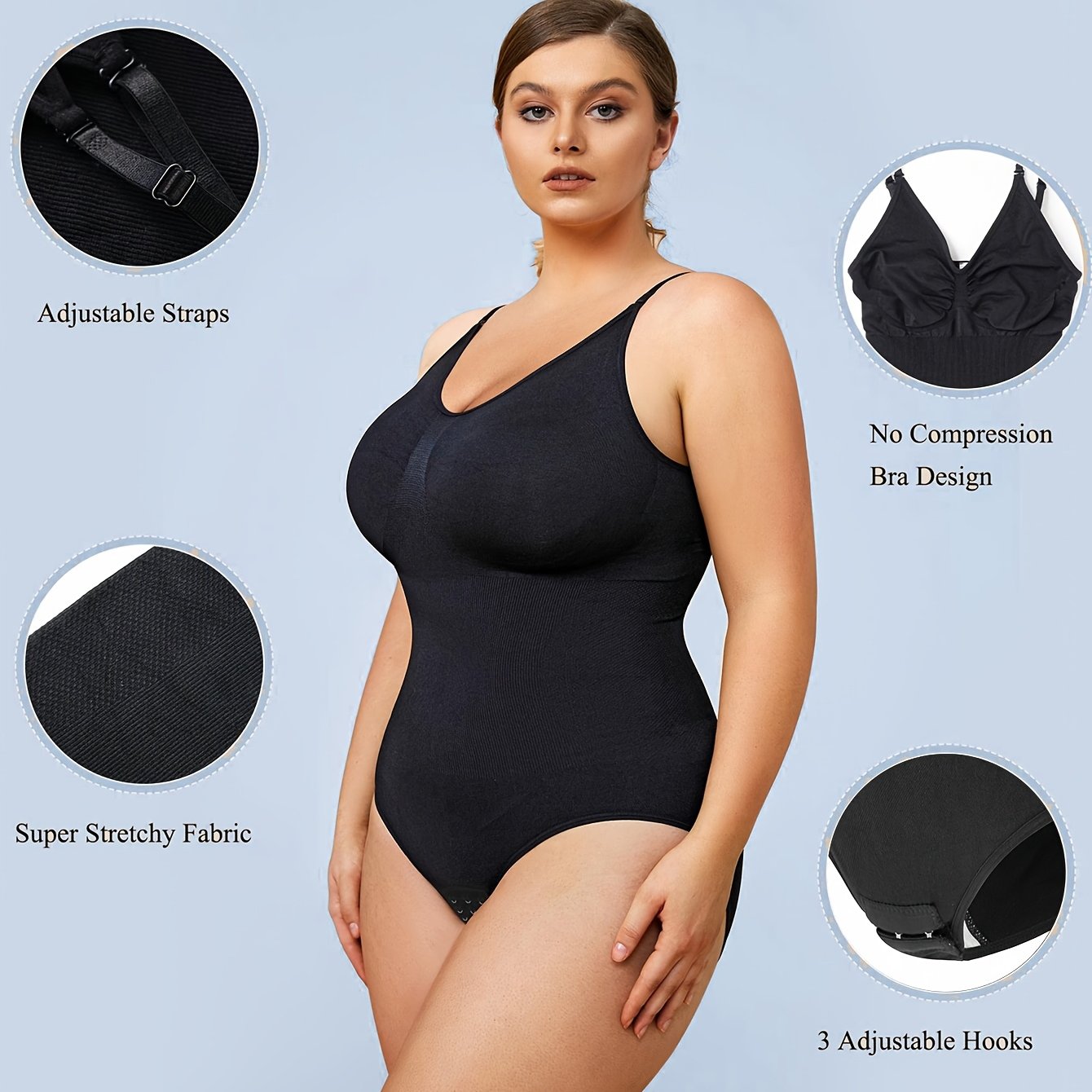 Women's Seamless High-Waisted Shapewear with Adjustable Straps and Hooks