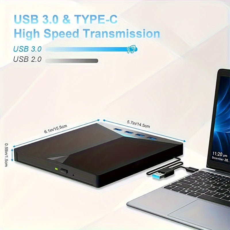 USB 3.0 Портативный CD/DVD Привод: Запись и Воспроизведение, Совместим с Ноутбуками, Настольными ПК, ПК, Mac
