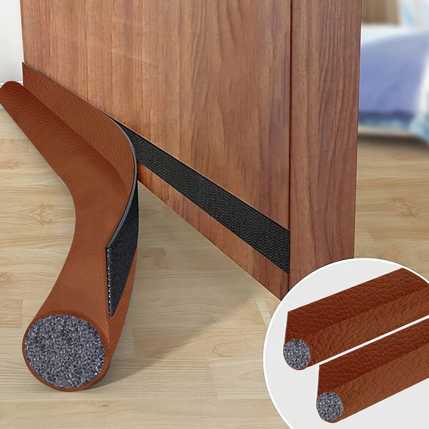 Faux Leather Door Draft Stopper with Adhesive Strip Seals Bottom of Doors