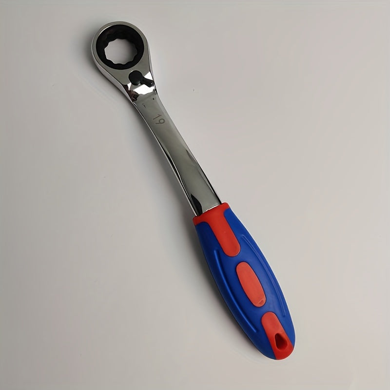 Унисекс пластиковый двухсторонний трещоточный ключ 8-19мм с изогнутой рукояткой
