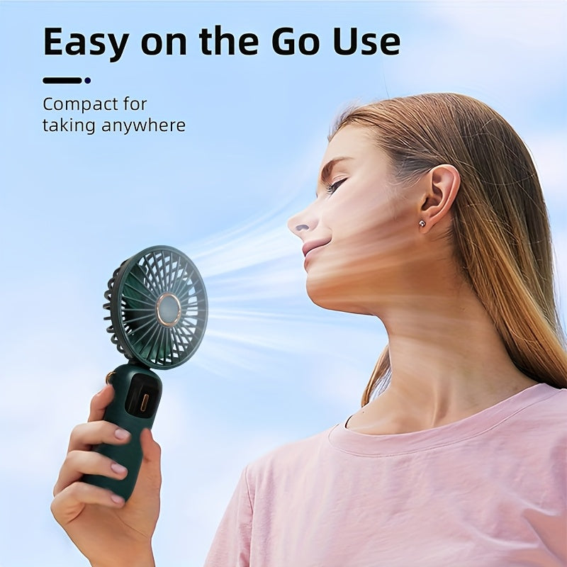 Portable Handheld Fan with Phone Stand, USB Rechargeable, 3-Speed, LED Display