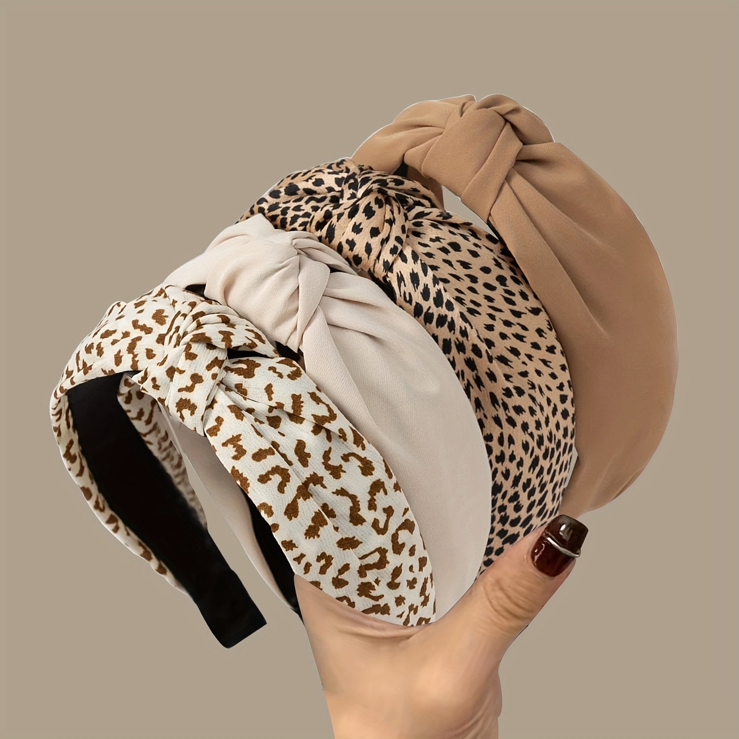 Set of 4 Leopard Print Fabric Hairbands Stylish Knot Headbands Retro Hair Accessories for Women