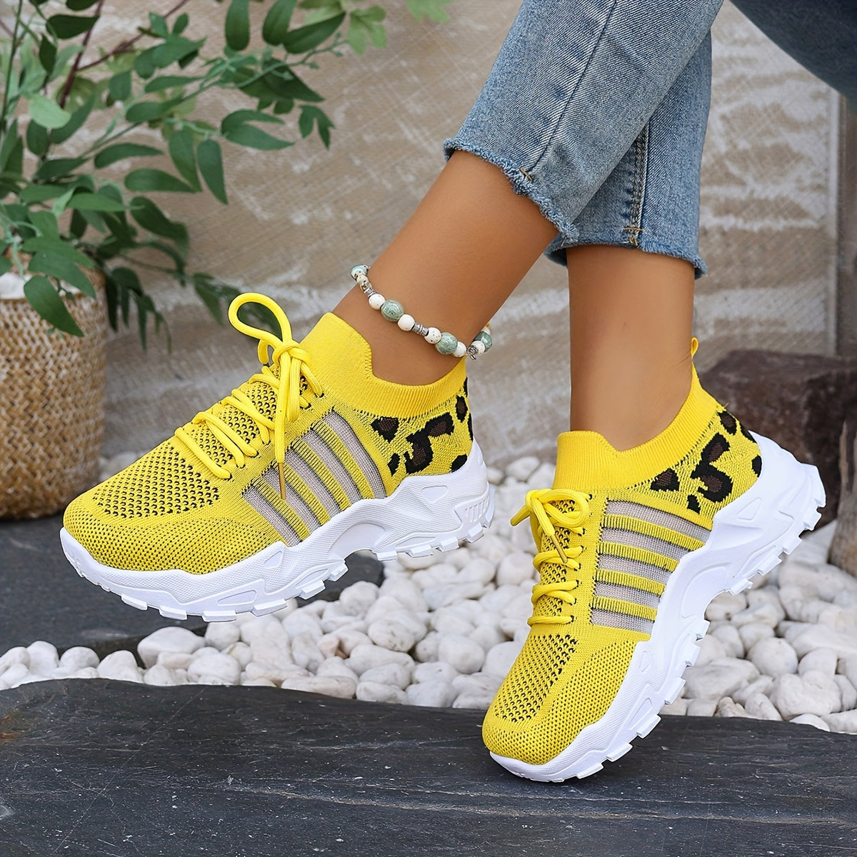 Zapatillas atléticas transpirables con estampado de leopardo para mujer, ideales para correr y hacer ejercicio
