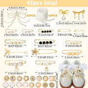 Women Sports Shoe Socks Set With Pearl Shoelace Decorations and Brooches