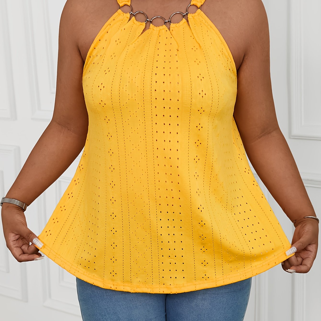 Plus Size Women's Embroidered Eyelet Tank Top Sleeveless Summer Clothing