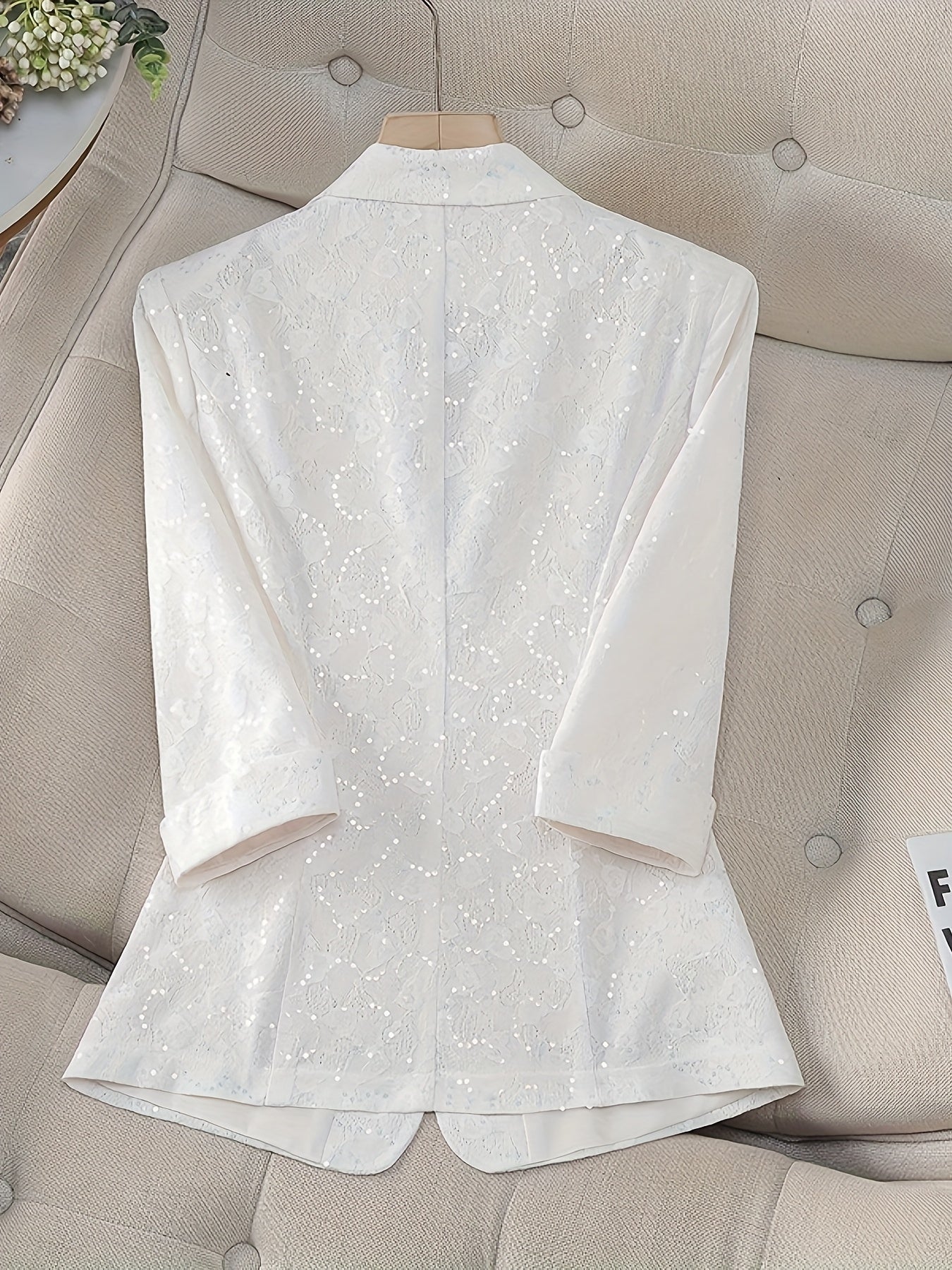 Women's White Blazer Jacket with Notch Lapel, 3/4 Sleeves, Single Button