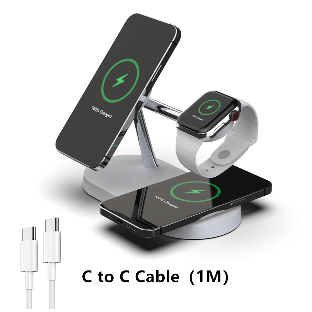 Magnetic Wireless Charger Stand for iPhone 12-15 Apple Watch AirPods Fast Charging Dock Station