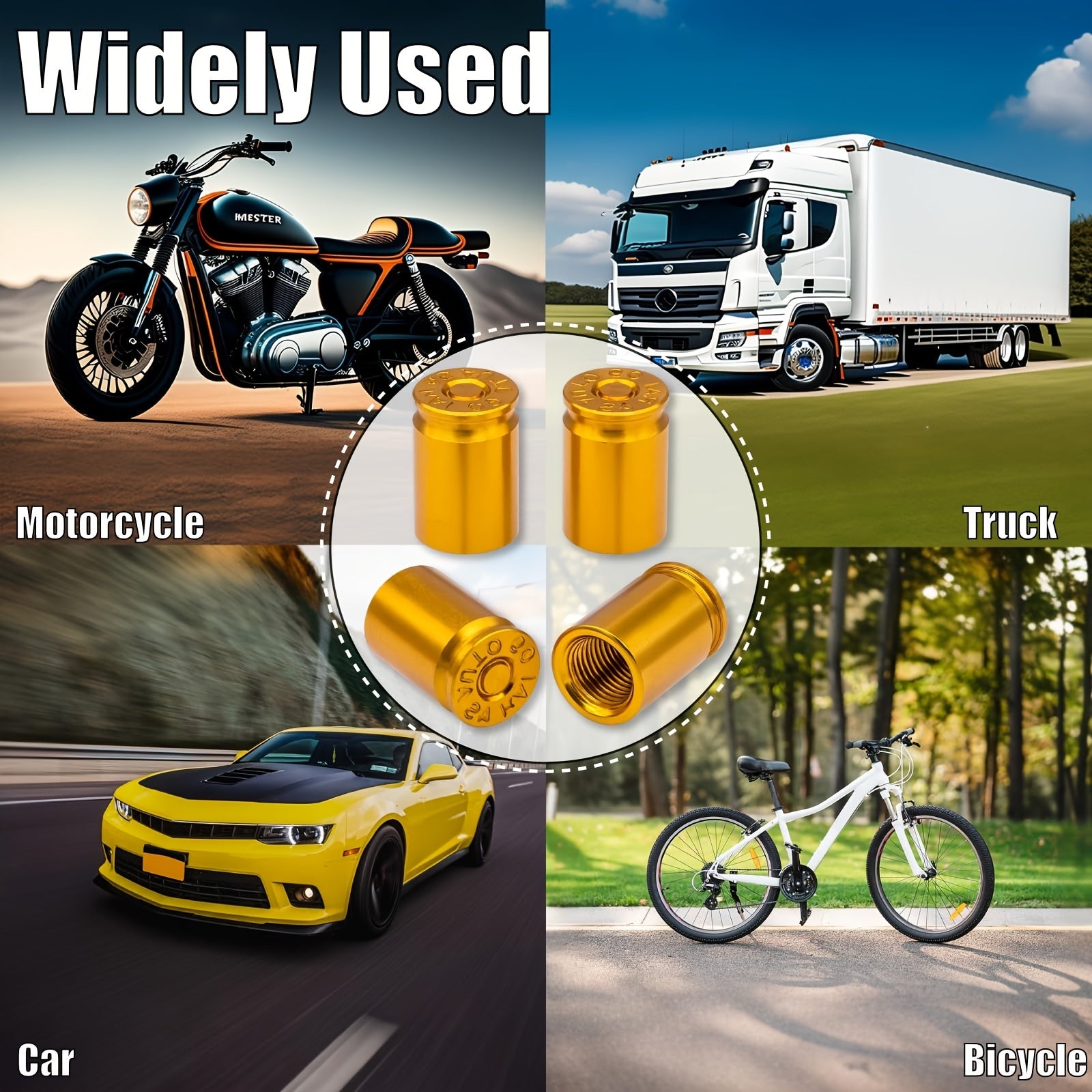 Set of 8 Brass Tire Valve Stem Caps for Cars Bikes Trucks and SUVs