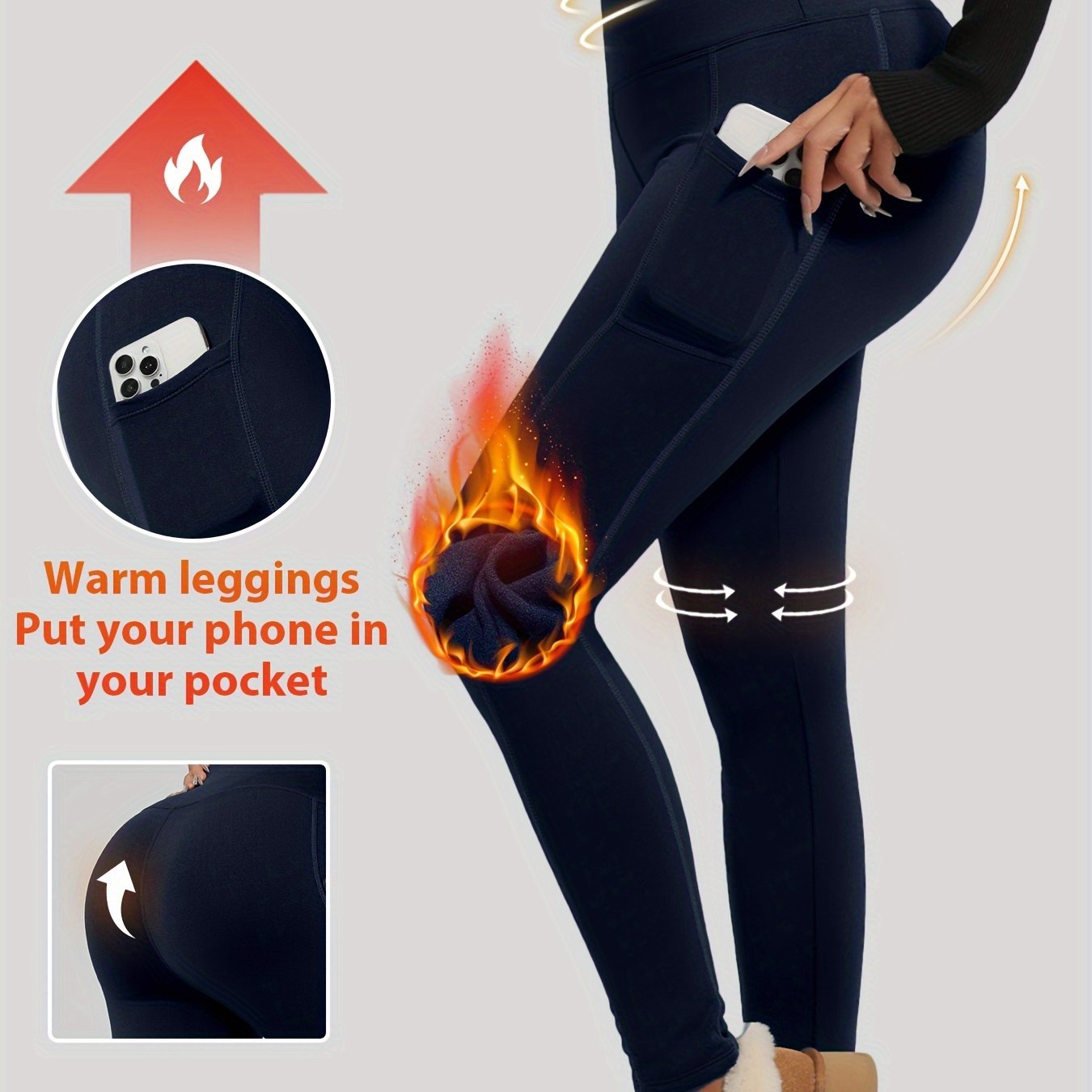 Leggings de terciopelo para otoño e invierno para deporte, casual, ajustado, con bolsillos