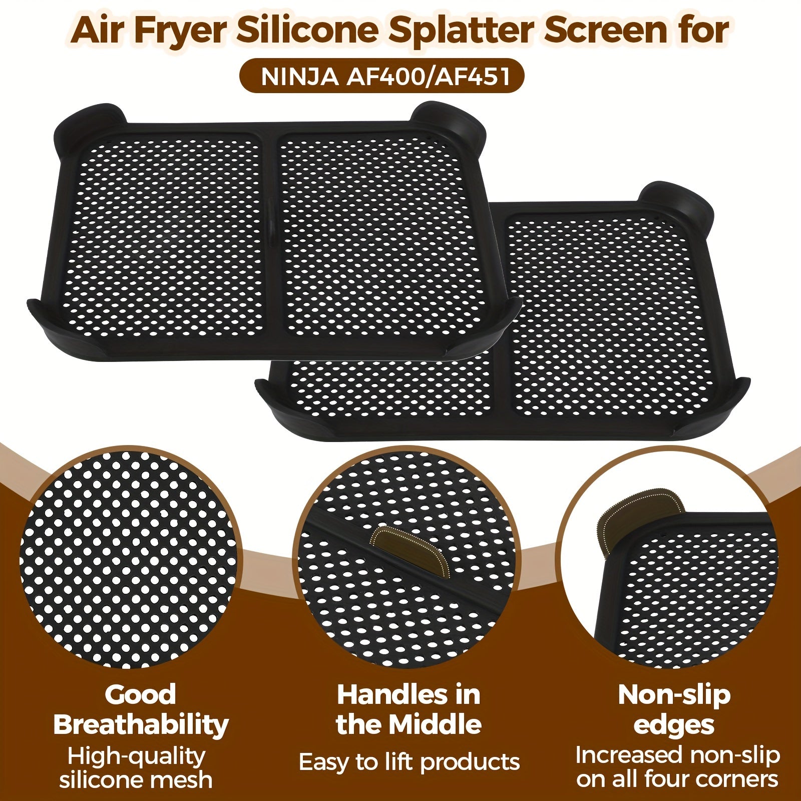 Silicone bilan qoplangan zanglamaydigan po'latdan yasalgan splash guardlar, havo frayer uchun, 2 ta paket, AF400EU AF451EU DZ401 bilan mos keladi