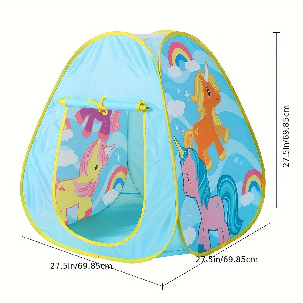 Youngsters' Light Blue Princess Castle Play Tent with Unicorn and Rainbow Design for Indoor Outdoor Imaginative Play