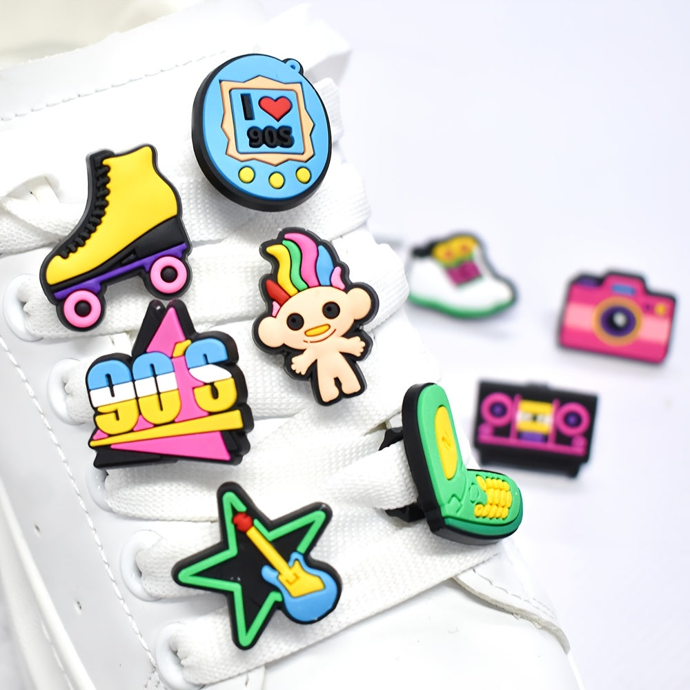 9Pcs Kids Plastic Shoelace Charms Set - 90s Theme Cartoon Decorative Accessories