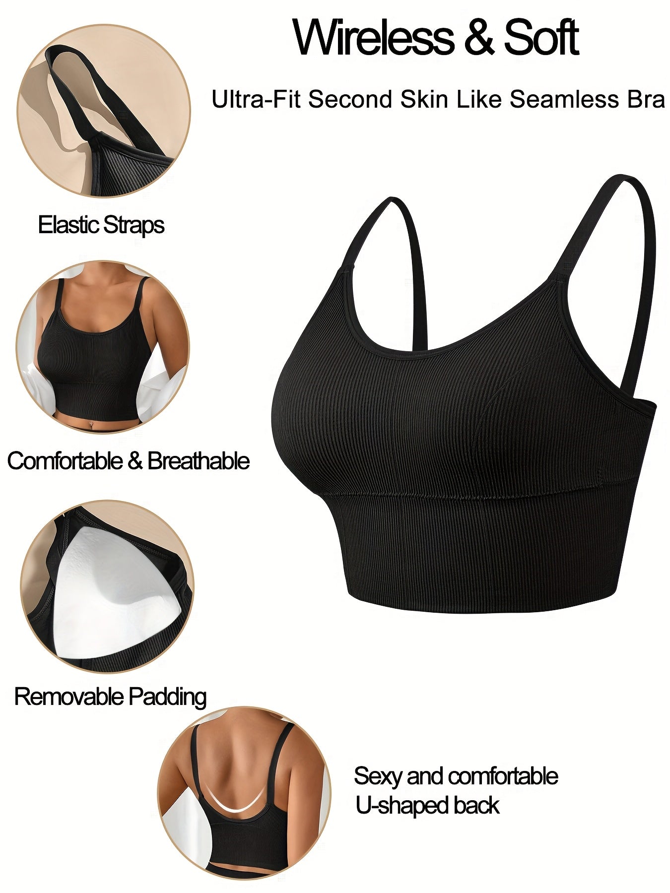 Plus Size Sports Bras Pack Nylon Spandex Ribbed Backless Removable Pads
