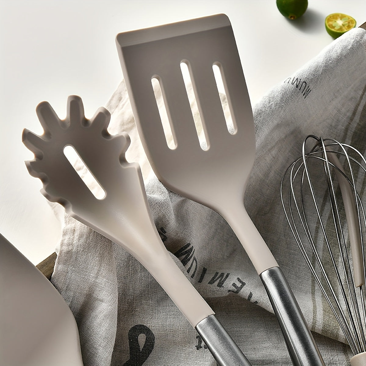Silicone Kitchen Utensil Set 9 Pieces Non-Stick Cooking Tools with Stainless Steel Handles