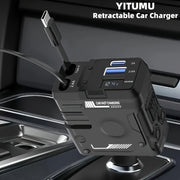 Cargador de coche retráctil con cable de 80cm, 66W, adaptador USB rápido 4 en 1