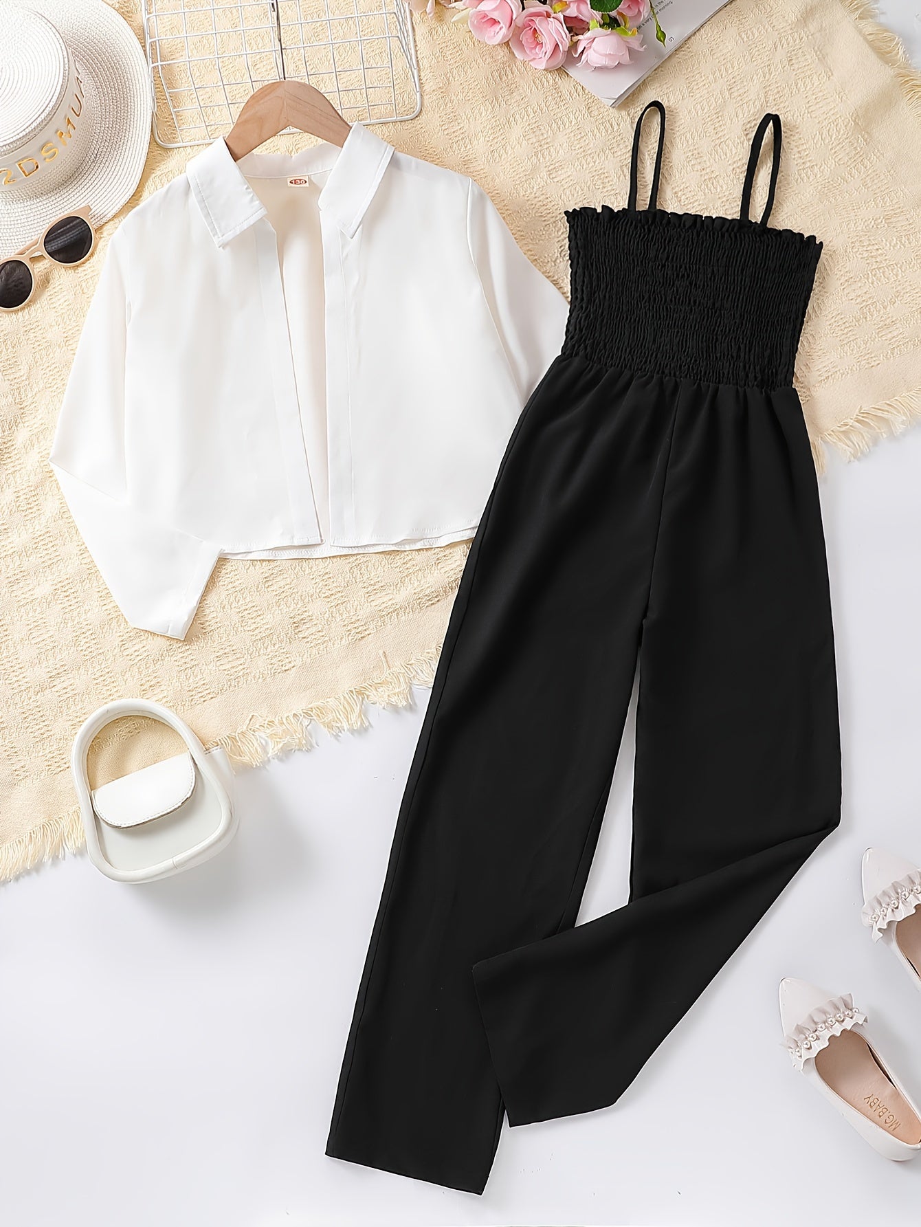 Девочки: весенний и осенний свитшот с длинным рукавом и комбинезон с собранной блузкой