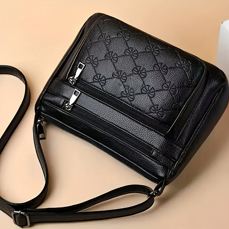 Women's Large Crossbody Bag for Moms Black PU Minimalist Adjustable Strap