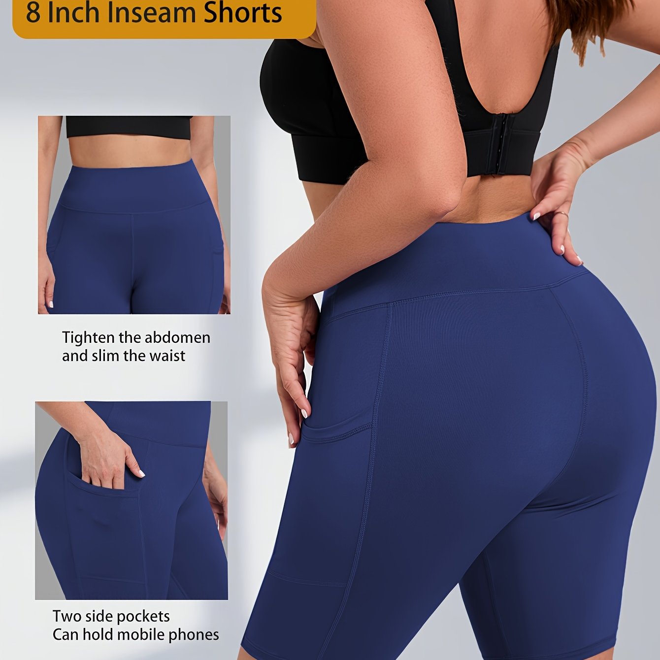 Plus Size High-Waisted Yoga Shorts Breathable Workout Leggings with Pockets