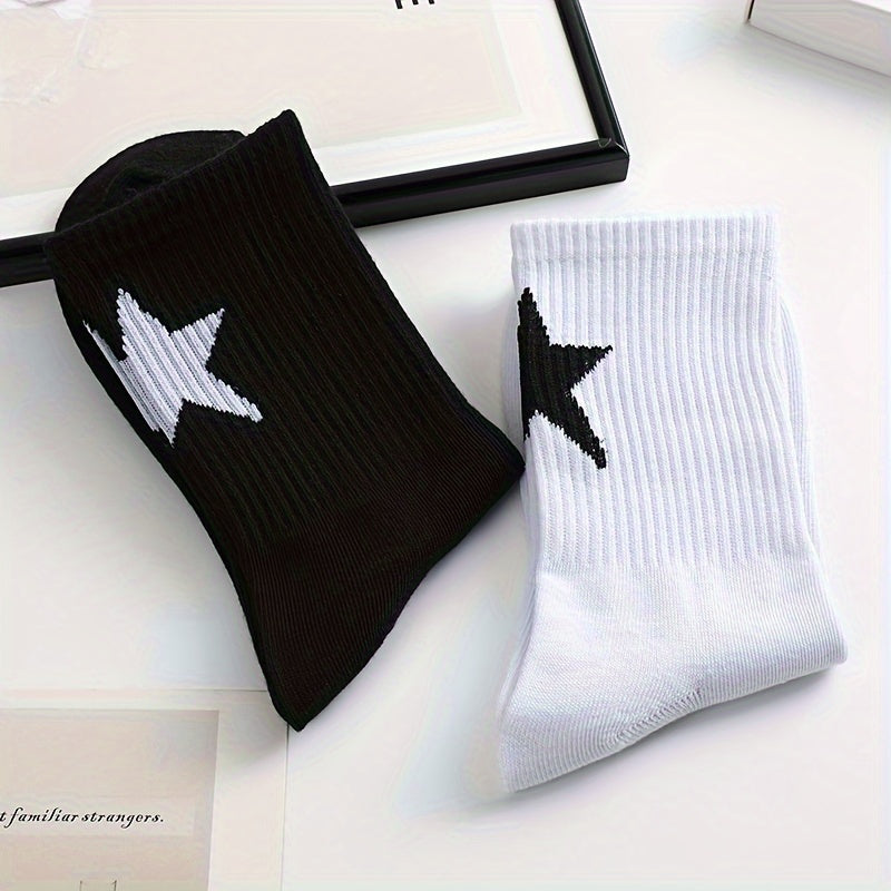 Men's and Women's Geometric Pattern Crew Socks 2-3 Pairs Breathable Polyester Spandex Black White