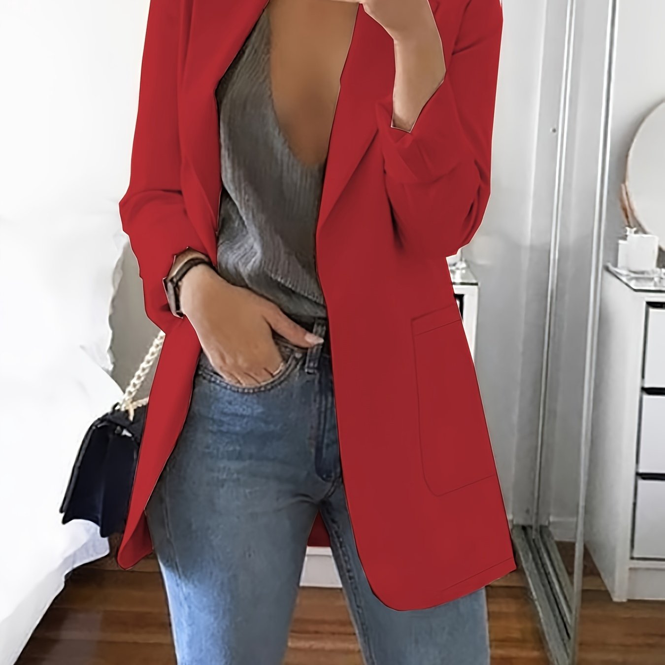 Women's Slim Fit Blazer Polyester Casual Solid Lapel Pocket All-Season