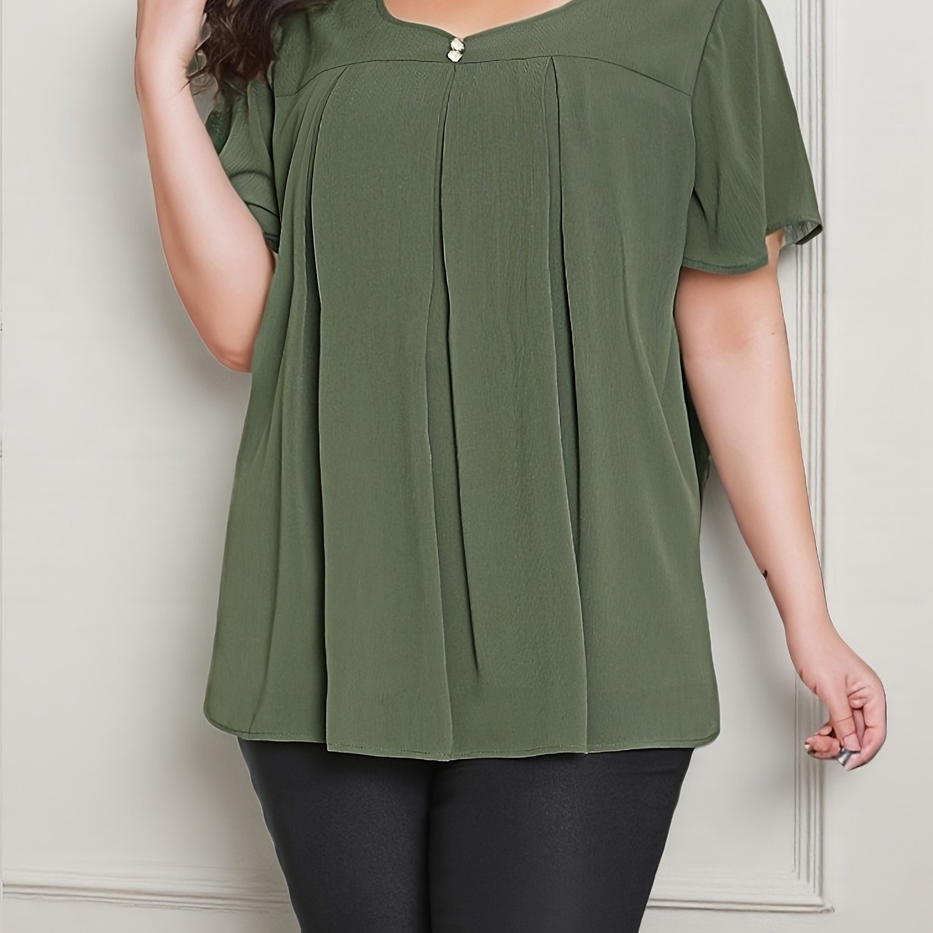 Plus Size Women's Casual Blouse Short Sleeve Vivid Purple Loose Fit Comfortable Top