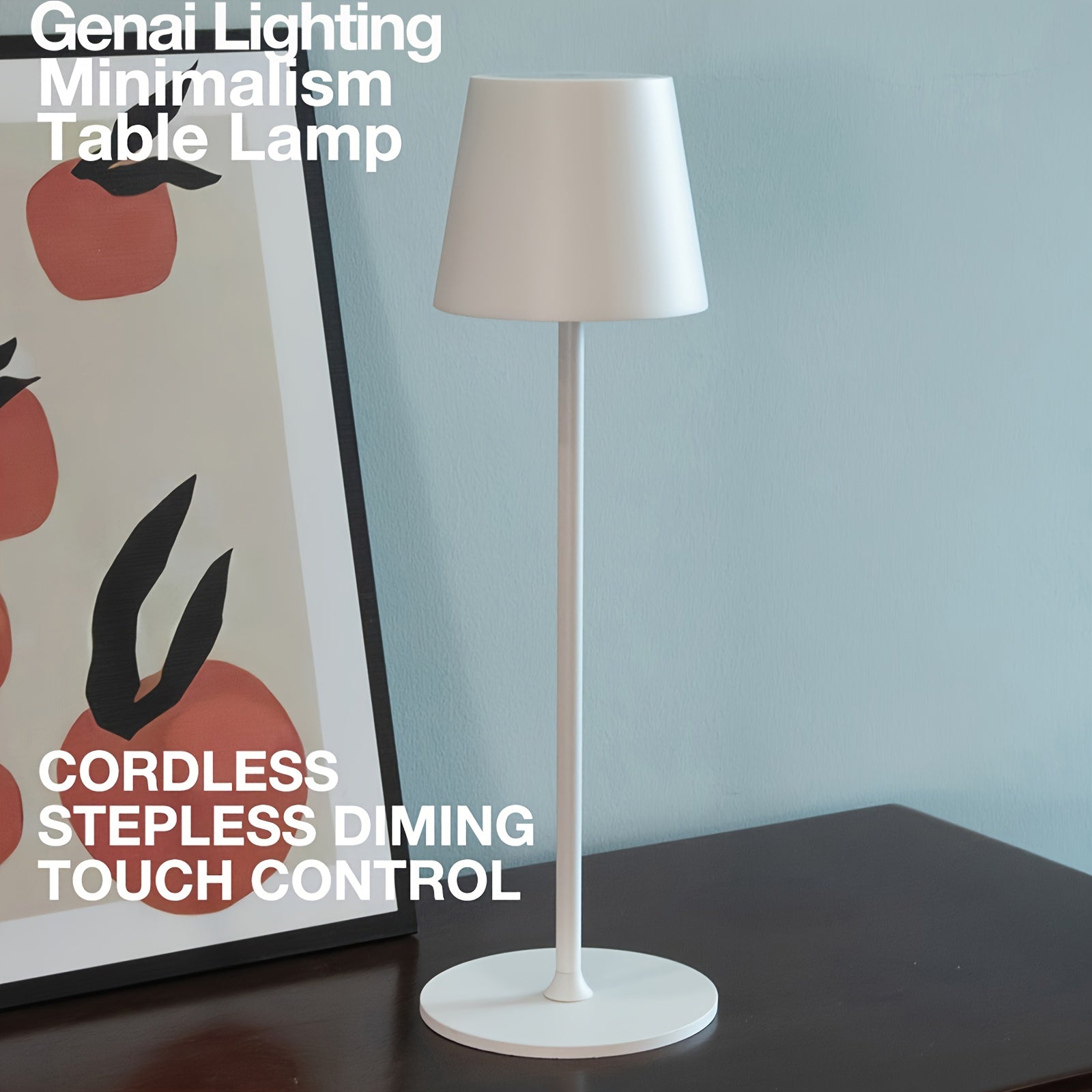 Cordless LED Table Lamp with Touch Control Dimming and 3 Color Temperatures for Home and Outdoor Use