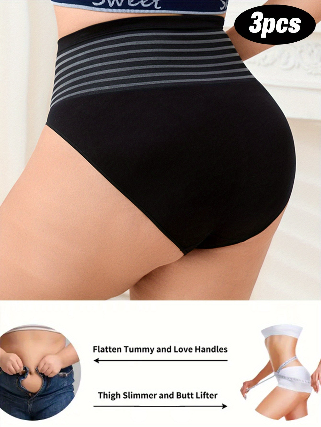 Women's High-Waisted Tummy Control Shaping Underwear Pack Breathable Seamless Panties