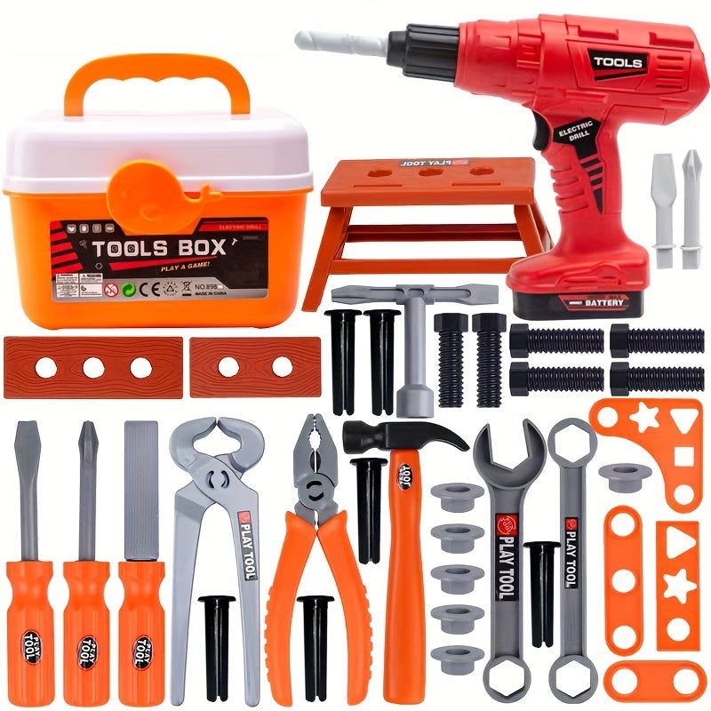 Children's Plastic Tool Set for Kids Ages 3+ with Toolbox and Electric Drill